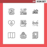 Set of 9 Modern UI Icons Symbols Signs for doctor heart park like appartment Editable Vector Design Elements