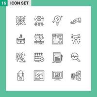 16 User Interface Outline Pack of modern Signs and Symbols of documents business light briefcase share Editable Vector Design Elements
