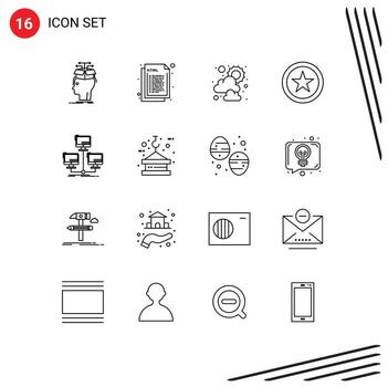dieciséis universal contorno señales símbolos de conexión base de datos web estrella clima editable vector diseño elementos