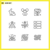 User Interface Pack of 9 Basic Outlines of draw art wall paint structure career Editable Vector Design Elements