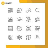 Modern Set of 16 Outlines Pictograph of production conveyor design max magnify Editable Vector Design Elements
