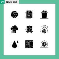 Pack of 9 creative Solid Glyphs of stationery drawing food archive data Editable Vector Design Elements