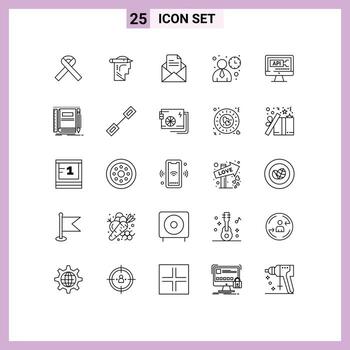 moderno conjunto de 25 líneas y símbolos tal como codificación computadora correo usuario interfaz ui editable vector diseño elementos