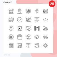 Set of 25 Modern UI Icons Symbols Signs for plan calendar atom power plug plug Editable Vector Design Elements