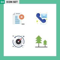 Modern Set of 4 Flat Icons and symbols such as delete telephone document message time Editable Vector Design Elements