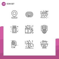 Pictogram Set of 9 Simple Outlines of valentine love christmas gift fire Editable Vector Design Elements