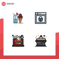 Set of 4 Modern UI Icons Symbols Signs for food analysis ice cream password research Editable Vector Design Elements