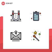 4 Universal Filledline Flat Colors Set for Web and Mobile Applications attraction pass science electric fire Editable Vector Design Elements