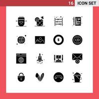 Pack of 16 Modern Solid Glyphs Signs and Symbols for Web Print Media such as education e counter device payment Editable Vector Design Elements