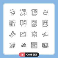 Universal Icon Symbols Group of 16 Modern Outlines of team bowl coding patient programming Editable Vector Design Elements