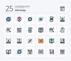 web diseño 25 línea lleno icono paquete incluso autenticación. herramientas. color. capa. diseño vector