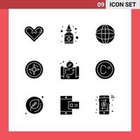 Modern Set of 9 Solid Glyphs Pictograph of camping map medicine location navigation Editable Vector Design Elements