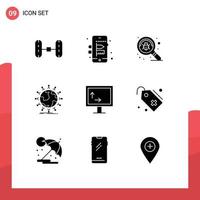 Set of 9 Vector Solid Glyphs on Grid for width height search kids network Editable Vector Design Elements