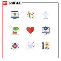 Modern Set of 9 Flat Colors and symbols such as heart food knot melon transport Editable Vector Design Elements