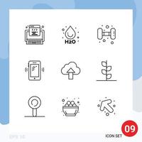 moderno conjunto de 9 9 contornos y símbolos tal como subir señales gimnasio Huawei inteligente teléfono editable vector diseño elementos