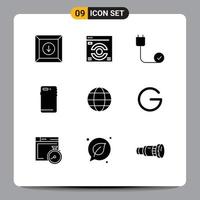 9 Universal Solid Glyph Signs Symbols of internet camera cord back smart phone Editable Vector Design Elements