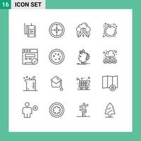 Set of 16 Modern UI Icons Symbols Signs for browser fruit target apple network Editable Vector Design Elements