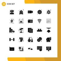 User Interface Pack of 25 Basic Solid Glyphs of technical maintenance cam shopping label Editable Vector Design Elements