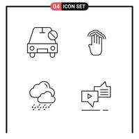 Pack of 4 Modern Filledline Flat Colors Signs and Symbols for Web Print Media such as car multiple tap off four weather Editable Vector Design Elements