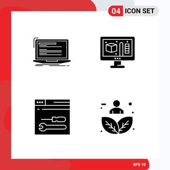 moderno conjunto de 4 4 sólido glifos y símbolos tal como código Servicio monobloque proceso web editable vector diseño elementos
