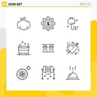 Group of 9 Modern Outlines Set for spices paper medical salt sauna Editable Vector Design Elements