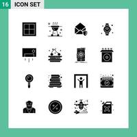 Mobile Interface Solid Glyph Set of 16 Pictograms of iot internet grill smart watch open Editable Vector Design Elements