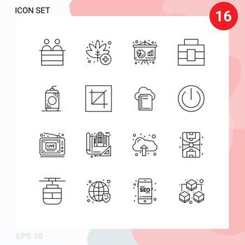 16 User Interface Outline Pack of modern Signs and Symbols of drink bottle business tools briefcase Editable Vector Design Elements