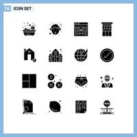 Modern Set of 16 Solid Glyphs and symbols such as buildings property bookmark house architecture Editable Vector Design Elements