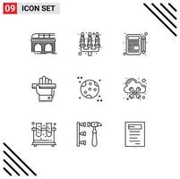 Modern Set of 9 Outlines and symbols such as ruler learn light hand chat Editable Vector Design Elements