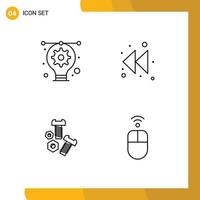 Set of 4 Modern UI Icons Symbols Signs for artwork screw illustration rewind apple Editable Vector Design Elements