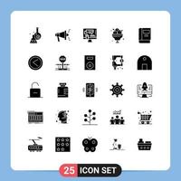 Mobile Interface Solid Glyph Set of 25 Pictograms of restaurant food computer dessert tool Editable Vector Design Elements