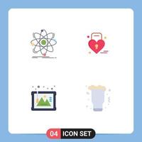 4 User Interface Flat Icon Pack of modern Signs and Symbols of atom frame physics love arts Editable Vector Design Elements