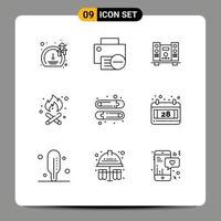 Pictogram Set of 9 Simple Outlines of kids fire place printer fire music Editable Vector Design Elements