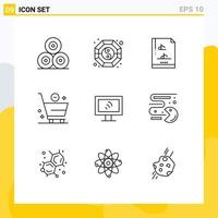 Group of 9 Outlines Signs and Symbols for service computer file document minus commerce Editable Vector Design Elements