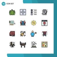 Modern Set of 16 Flat Color Filled Lines Pictograph of software graphic list design note Editable Creative Vector Design Elements