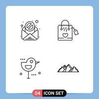 Universal Icon Symbols Group of 4 Modern Filledline Flat Colors of email sparrow hangbag wedding hill Editable Vector Design Elements