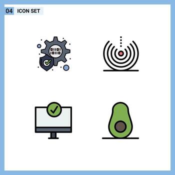 usuario interfaz paquete de 4 4 básico línea de relleno plano colores de proteccion artilugio soltar ordenadores aguacate editable vector diseño elementos