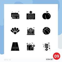 Group of 9 Solid Glyphs Signs and Symbols for basketball money peach laptop crypto currency Editable Vector Design Elements