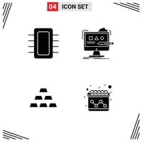 4 Universal Solid Glyphs Set for Web and Mobile Applications board studio gadget computer gold Editable Vector Design Elements