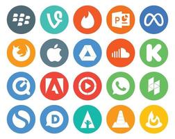 20 social medios de comunicación icono paquete incluso vídeo adobe manzana tiempo rapido música vector