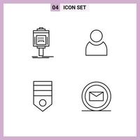 Mobile Interface Line Set of 4 Pictograms of valet badge hotel user rank Editable Vector Design Elements