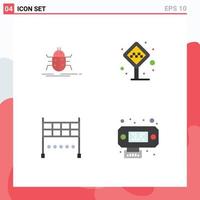 4 Universal Flat Icon Signs Symbols of bug taxi stand testing cabin line Editable Vector Design Elements