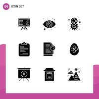 Pack of 9 Modern Solid Glyphs Signs and Symbols for Web Print Media such as checklist medical eyeball report map Editable Vector Design Elements