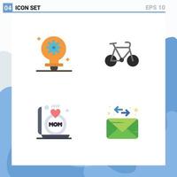 Editable Vector Line Pack of 4 Simple Flat Icons of bulb gift gear sport mother Editable Vector Design Elements