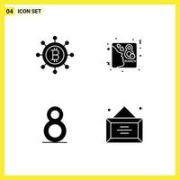 Pack of 4 Modern Solid Glyphs Signs and Symbols for Web Print Media such as bitcoin business day eight diploma Editable Vector Design Elements