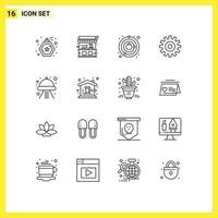 Set of 16 Commercial Outlines pack for space craft satellite cogs setting Editable Vector Design Elements