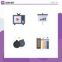 Pack of 4 Modern Flat Icons Signs and Symbols for Web Print Media such as antenna tv graph tv set presentation fun Editable Vector Design Elements