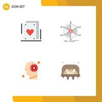 Modern Set of 4 Flat Icons Pictograph of cards head data information mind Editable Vector Design Elements