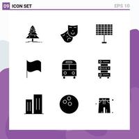 Set of 9 Modern UI Icons Symbols Signs for transport deliver eco bus ui Editable Vector Design Elements