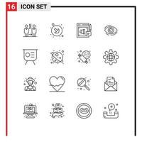 Outline Pack of 16 Universal Symbols of see looking web look eye Editable Vector Design Elements